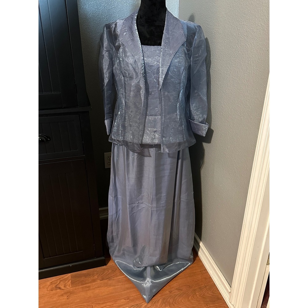 Alex Evenings Gown & Jacket Set Size 12 Silver Formal Mother of Bride Classic